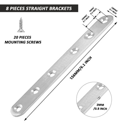 Litoexpe 4 Pcs 6.1 Inch Stainless Steel Straight Brackets - style: 6.1 x 0.7 inch (4 Pack)
