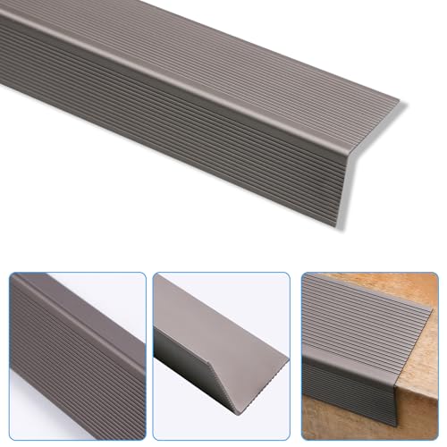 Non Slip Stair Nosing, Window Sill Nosing Plate, Staircase Ledge Guard, 10 Pieces Stair Edge Protector for Wood Stairs/Walking Surface, 1.5"X 2" Aluminum Tread, 48inch Long, Coffee - color: coffee