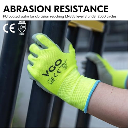 Vgo... 15Pairs PU Coated Safety Work Gloves,Gardening Gloves (PU2103,S) - color: Yellow, size: Small