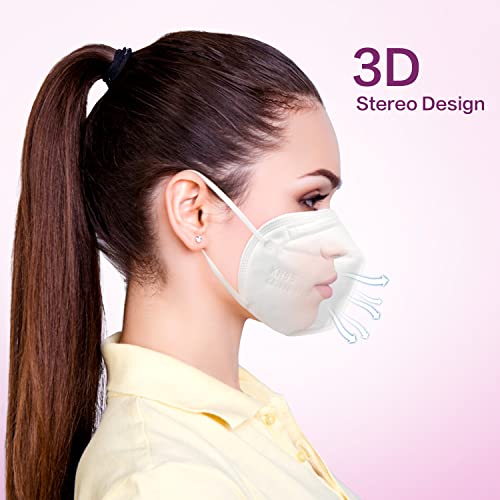 Miuphro 50 Pack Cup Dust Safety Disposable Masks, KN95 5-Layer Foldable Masks - color: White