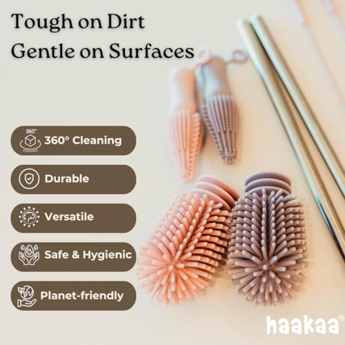 Haakaa Food-Grade Silicone Double-Ended Cleaning Brush (Brush-Champagne) - color: Brush-champagne