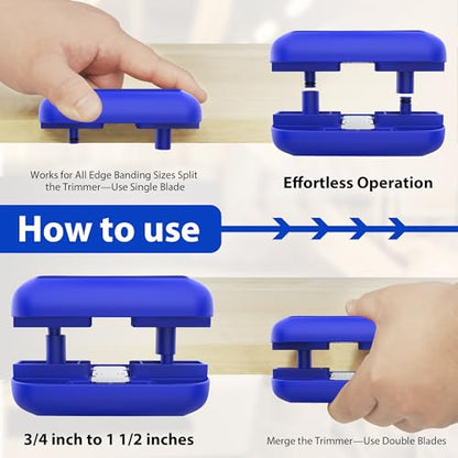 Edge Banding Trimmer,Tungsten Carbide Blades,Manual Woodworking Tool,Blue - color: Blue