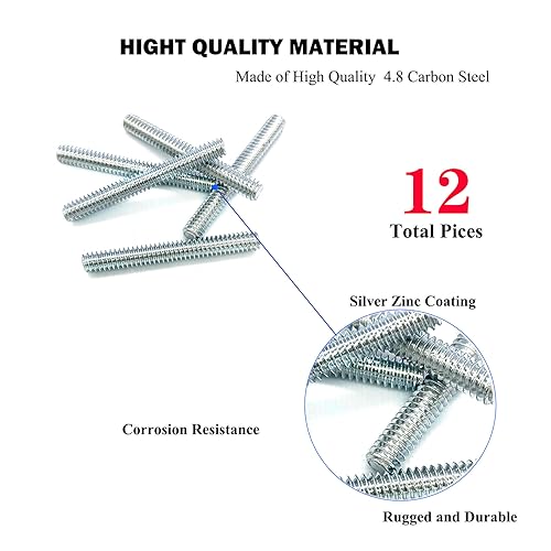 12pcs Silver Zinc Fully All Threaded Rod Carbon Steel Long Thread Screw 1/4x2 for Furniture Garden Railing Mounting Assembly Fastening Steel Frame Connection Full Thread Rod for Furniture - size: Silver-Zinc 1/4x2 Inch-12P