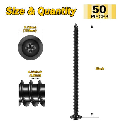 Mywish 50Pcs #10 × 4" Phillips Truss Head Wood Screws, Black Wood Screws 4 Inch, Quick Metal Self Tapping, Zinc Plated Steel, Truss Head Screws - color: Black, size: #10×4"