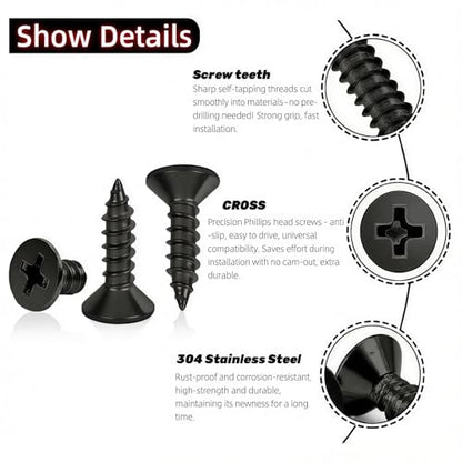 #4 x1-3/8 [100 Pack] Flat Head Phillips Drive Self Tapping Screws, Sheet Metal Screws, Black Oxide, 304 Stainless Steel (18-8), Corrosion Resistant Screw for Wood, Sheet Metal and More - size: #4 x1-3/8