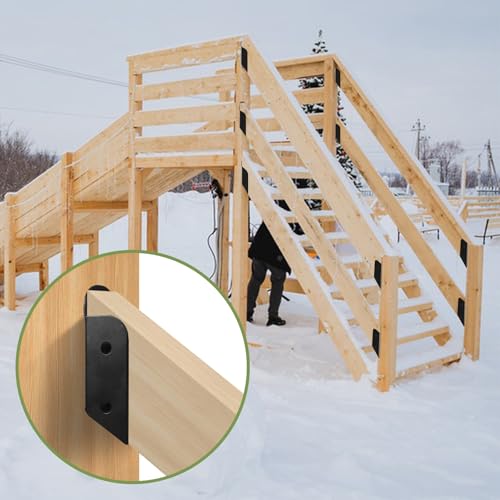 2 Pairs 30° Deck Railing Brackets Stair Connectors fits 2 x 4 Railings (Actual 1.5"x3.5"), Carbon Steel Deck Railing 30° Stair Connectors for Stair Railing Handrail Connection