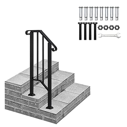 Outdoor Handrail for 1-2 Steps, Real Iron Step Railing with Stainless Mounts Powder Coated Safety Rail Garden Steps Heavy Duty Hand Rail for Entryway Matte Black