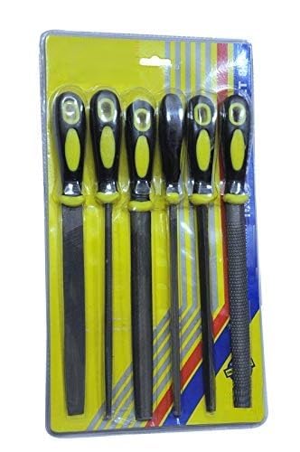 Tools 6-Piece Assorted File Set with Handle (8 Inch) | Flat, Round, Half-Round, Triangular, Square & Rasp Files for Wood, Metal, DIY & Carpentry