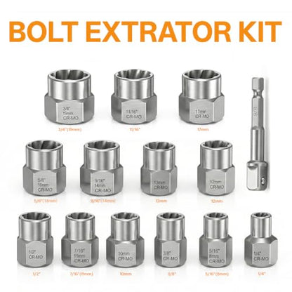 FYKIKTA14PCS Bolt Extractor Kit, 3/8" Drive Bolt & Nut Remover Set