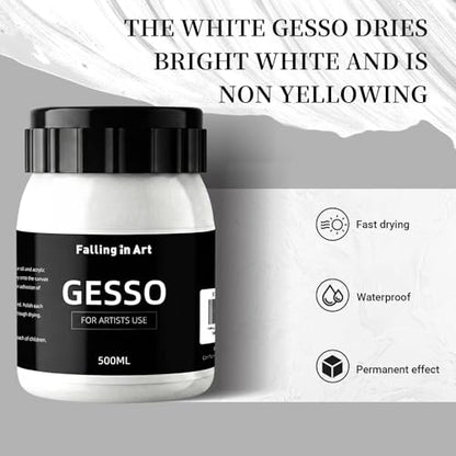 Falling in Art 16.9 Oz White Gesso Primer for Acrylic &Oil Paint - color: White