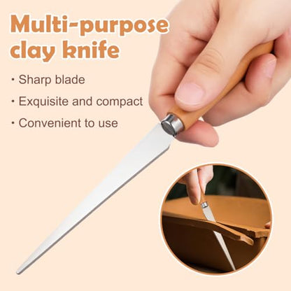 SHINEOFI 2Pcs Wooden Handle Fettling Knife,Carving Knife Set for Pottery Clay Sculpting,Precision Ceramic Carving Tools Sculpture Repair Tools with Ergonomic Handle for DIY Pottery Wood