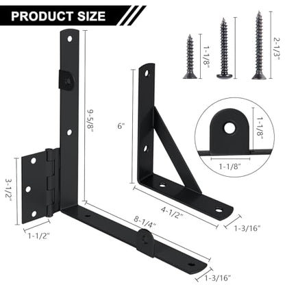 Gate Hardware Kit for Wood Fence, Corner Brace Bracket, Anti Sag Frame Hardware With Latch and Hinges for Wooden Fence Driveway, Black, MKZJ1115 - size: Single Door Set