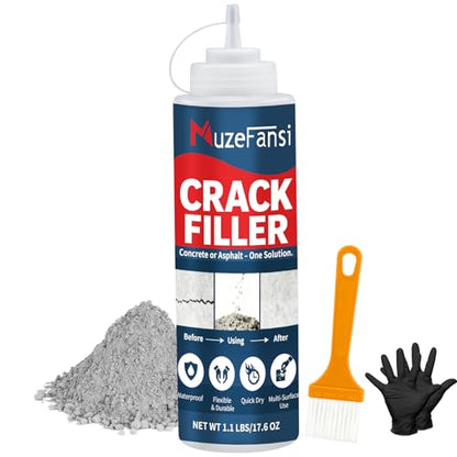 Concrete Crack Filler, Concrete Crack Sealant, 1.1LB Cement Powder for Concrete Crack Filling and Surface Patching, Mix with Water or Sand, Grey Cement Crack Filler for Walls, Floors, Driveways
