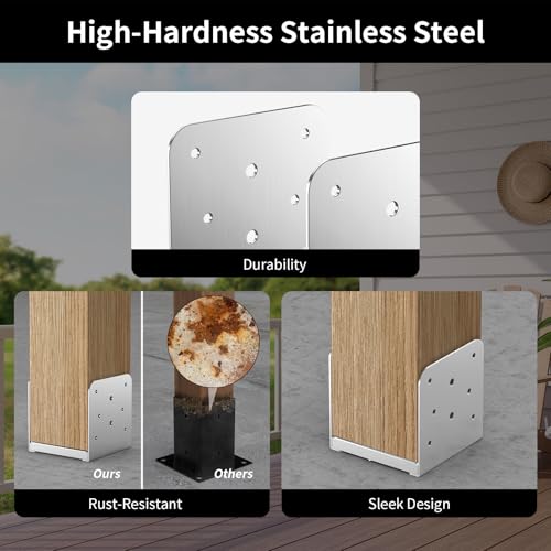 6×6 Post Base Stainless Steel Deck Base Adjustable Post Bracket 2 Pcs Interior Dimensions (5.3×5.3 in) for Vertical Wooden Posts Patio Fences Handheld Support Brackets Etc - size: 6×6 Silver