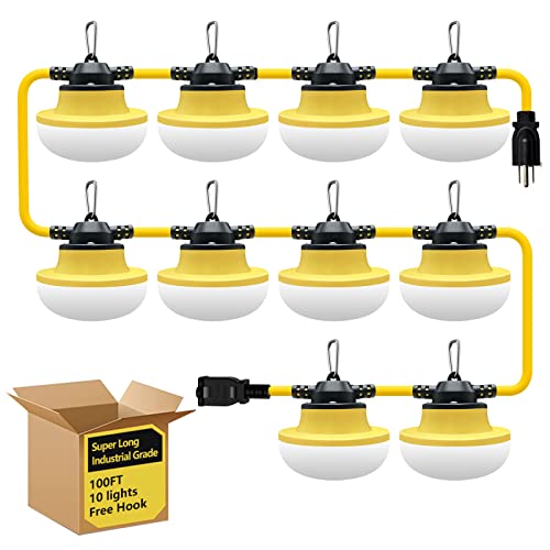 New 100FT Construction String Lights LED Industrial Grade 3Prong - size: New 100FT 3 Prong (Yellow)