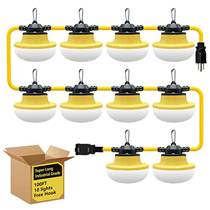 New 100FT Construction String Lights LED Industrial Grade 3Prong - size: New 100FT 3 Prong (Yellow)