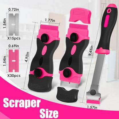 THINKWORK 3Pack Razor Blade Scraper with 45Pcs Blades, Pink - color: Upgrade Scraper-3pack+45pcs
