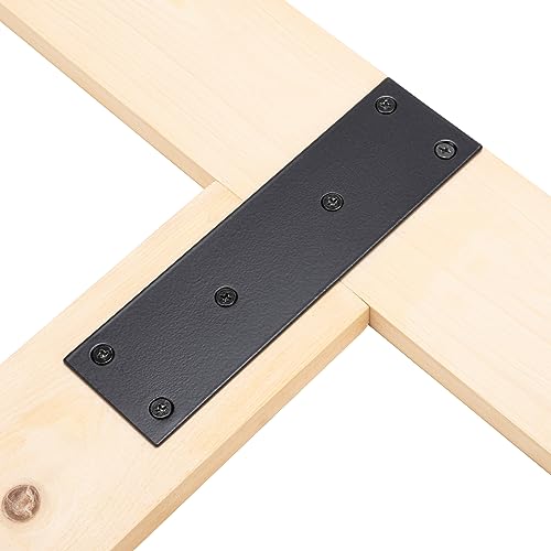 4 Pcs Flat Straight Mending Metal Plate 1-15/16" x 6-1/16", Heavy Duty Black Straight Bracket, Repair Joining Fixing Brace for Wooden Furniture，6 Holes with 2 Sizes Screws
