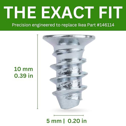 Spare Hardware Parts Replacement for IKEA Furniture Euro Screw Countersunk FX Screw - Part #146114 | Euro Screw M5.0-1.8×10 with PZD2 Recess | Pack of 36 - size: 146114