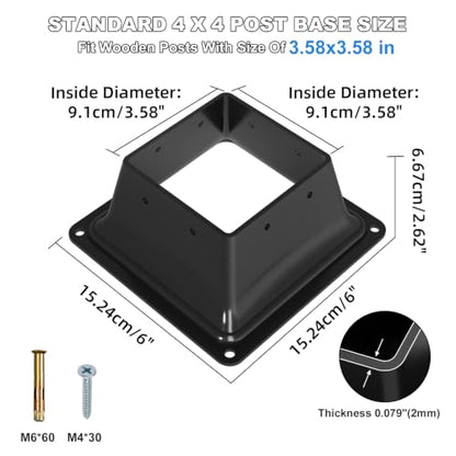 4x4 Post Base 2PC-Inner Size 3.6x3.6-Metal Post Brackets-Deck Post Anchors-Solid Steel-Powder Coated-Wood Post Holder for Porch Handrail Railing Pergola Fence Pavilion-Support Deck Base