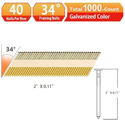 34°Framing Nails,Galvanized,Ring Shank,2":1000pcs - size: 2"---1000PCS