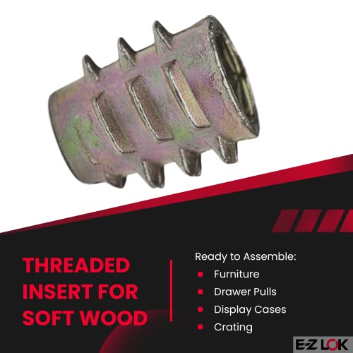 E-Z LOK Knife Thread Insert for Soft Wood, Hex Flush, 0.25-20, 100 ct - size: 1/4"-20 Internal Threads, 0.512"