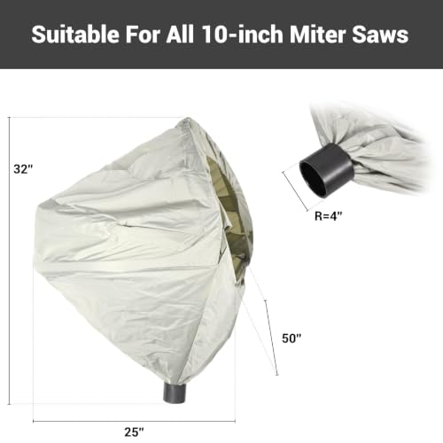 Miter Saw Dust Collection Hood, Table Saw Dust Solution with 4" Vacuum Port & Storage Bag, Heavy-Duty Oxford Fabric, Fits Most Standard 10" Sliding/Chop Saws, Grey