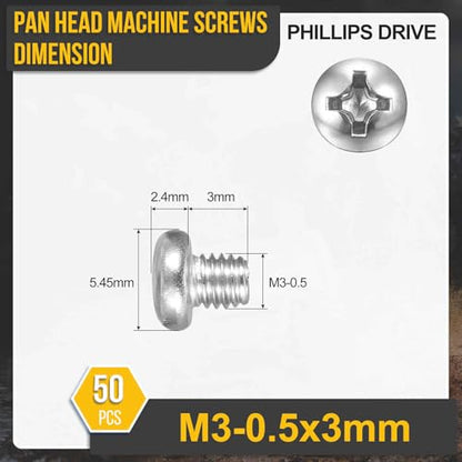 DTGN M3-0.5x3 Phillips Pan Head Machine Screws 304 Silver 50pcs - color: Silver, size: M3-0.5x3mm