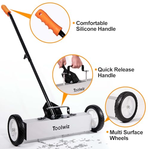 Toolwiz 18 Inches Magnetic Sweeper with Wheels 26 Lbs Quick Release - size: 18 inches