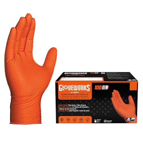 GLOVEWORKS Nitrile Gloves Disposable Orange 8 mil - size: Large