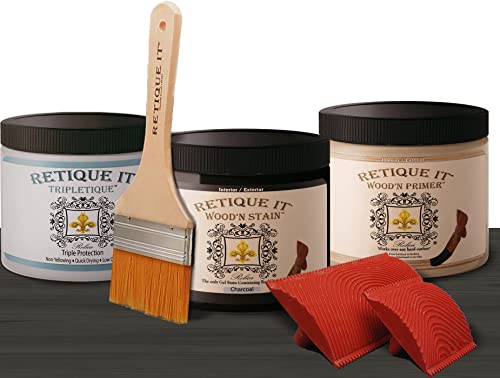 Retique It Liquid Wood Countertop Kit with Wood Gel Stain - Genuine Wood Finished countertops, 24 oz (Island) - color: 45 Charcoal, size: 24 oz (Island)