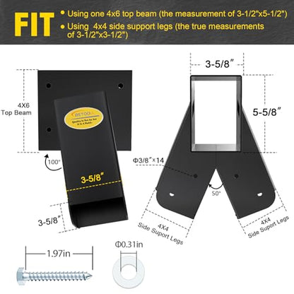 BETOOLL Swing Sets Brackets - 2 A-Frame Swing Set Brackets and 4 Swing Hangers with All Mounting Heavy Duty Hardware Included - Swing Set Kit for Porch, Yard, Playground - Black - color: 2 Black Brackets+4 Black hangers