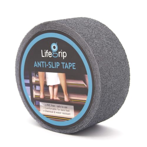 LifeGrip Anti Slip Safety Tape, 2" x15' Textured Rubber Grip Tape, Grey - color: Grey, size: 2" X 15'
