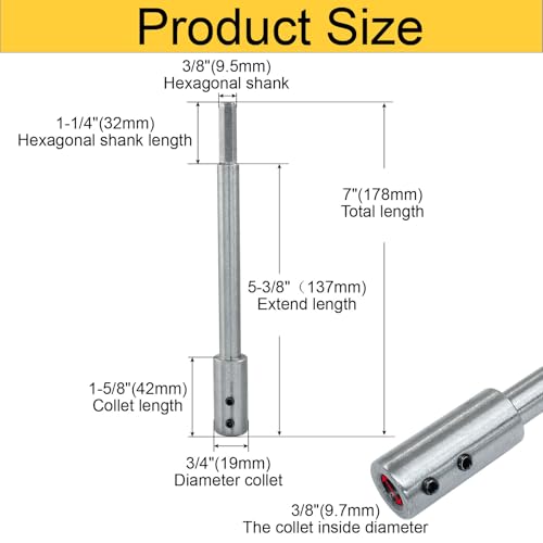 Litoexpe 7" Extra Long Forstner Bit Extension - size: 7Inch Extra Long for 3/8" Shank