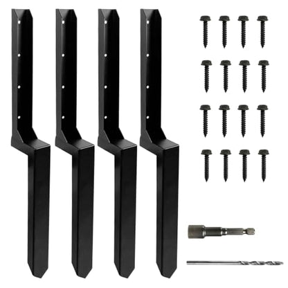 Fence Post Repair Kit, Heavy Duty Fence Post Ground Spike Anchor - 4Pack - color: Black-4Pack