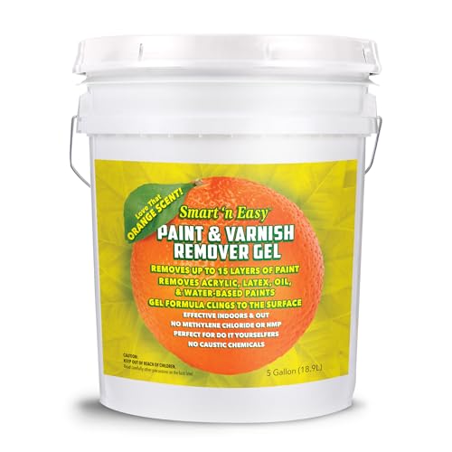 Smart 'n Easy Paint & Varnish Remover Gel - Do It Yourself Friendly Paint Remover - Strips Multiple Layers of Acrylic, Latex, Oil & Water-Based Paints & Varnishes - Orange Citrus Scent - 5 Gallon - size: 640 Fl Oz (Pack of 1)