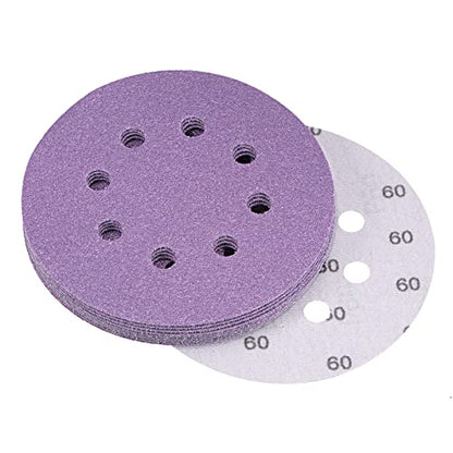 uxcell 10Pcs 5-Inch Purple Sanding Discs 60 Grits 8 Hole Hook and Loop Professional Aluminum Oxide Sand Paper Wet Dry Polish for Wood Metal Paint Finish - style: 60 Grit