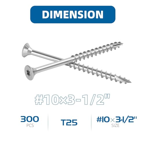 WELLOCKS #10 x 3-1/2 in 304 Stainless Deck Screws, 300 PCS - size: #10×3-1/2"