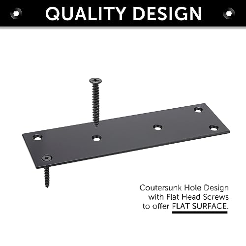 4 Pcs Flat Straight Mending Metal Plate 1-15/16" x 6-1/16", Heavy Duty Black Straight Bracket, Repair Joining Fixing Brace for Wooden Furniture，6 Holes with 2 Sizes Screws