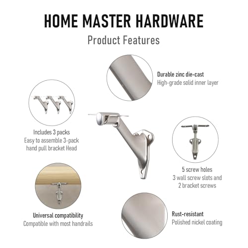 HOME MASTER HARDWARE Handrail Bracket for Stairs, Satin Nickel, 3 Pack - color: Satin Nickel, size: 3 Pack