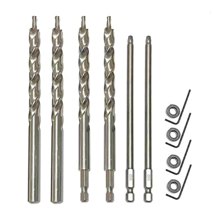 4 Pcs 3/8" Pocket Hole Drill Bit with Depth Stop Collars & SQ2 Screwdriver Bit Set, 1/4" Hex Shank & Round Shank Replacement Drills for Manual Pocket Hole Guide Jig Master System