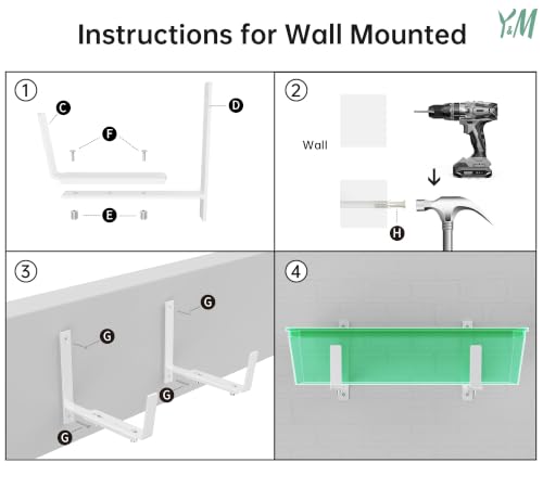 Y&M Adjustable Window Box Brackets 2 Pack, Wall Mount Planter Box Brackets - size: Set of 2- White