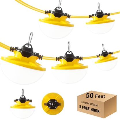 50FT Construction String Lights 65W 8000LM LED String Work Lights - size: 50FT 65W 2 Prong 5000K Daylight
