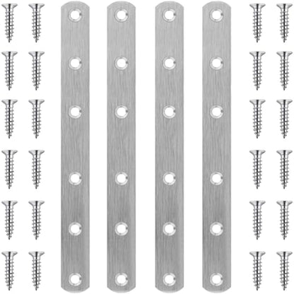 4 Pcs Straight Brackets 8 Inch Flat Brace Stainless Steel Straight Mending Plates for Wood, Heavy Duty Repair Fixing Joining Brackets with Screws - size: 4 PCS-8 inch