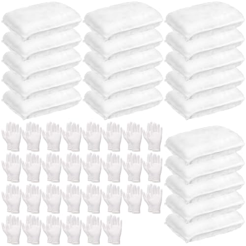 20 Pcs Wood Staining Applicator Kit Microfiber Stain Sponge Pads with Disposable Nitrile Gloves Reusable Stain Sponge Pads for Wood and Oil Based Finishes (White)