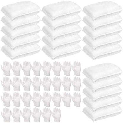 20 Pcs Wood Staining Applicator Kit Microfiber Stain Sponge Pads with Disposable Nitrile Gloves Reusable Stain Sponge Pads for Wood and Oil Based Finishes (White)