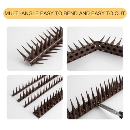 OFFO Bird Spikes for Pigeon Woodpecker Crow, Outdoor Use for Balcony Patio Window, Easy to Install, Brown, Covers 12.5 Feet(3.8m) - color: Brown