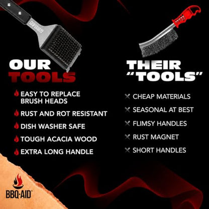 Grill Brush for Outdoor BBQ Grill Cleaning Scraper, Replaceable Head, Black - color: Black