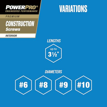 Power Pro Wood Screws, #9 x 2-1/2in, 443 Pack, Gold Zinc - size: 5 lb Tub, style: #9 x 2-1/2"