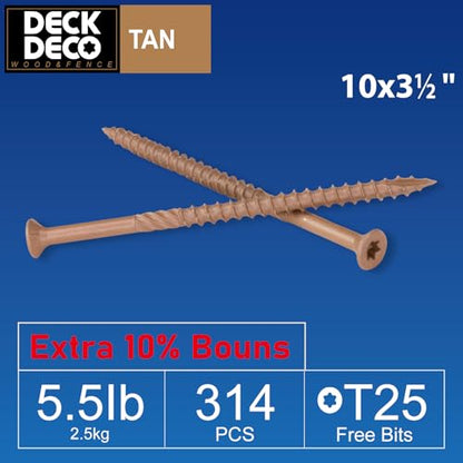 DECK DECOWood Screws#10 x3-1/2"Exterior Deck Screws 314pcs(approx)5.5lb/Box - size: #10x3-1/2"